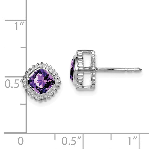 10k White Gold Cushion Amethyst Earrings-WBC-EM7201-AM-1W