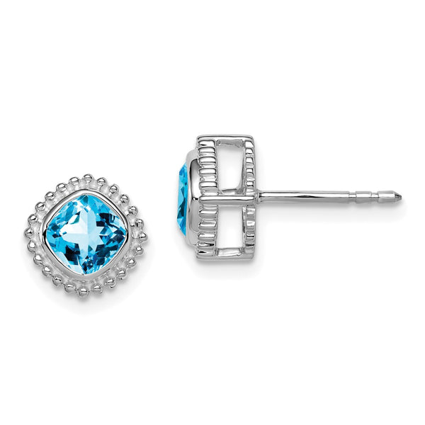 10k White Gold Cushion Blue Topaz Earrings-WBC-EM7201-BT-1W