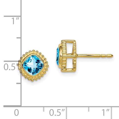 10k Cushion Blue Topaz Earrings-WBC-EM7201-BT-1Y