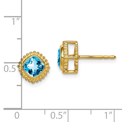 14k Cushion Blue Topaz Earrings-WBC-EM7201-BT-Y