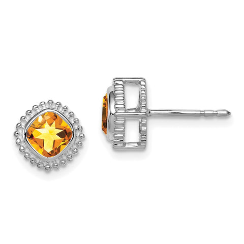 10k White Gold Cushion Citrine Earrings-WBC-EM7201-CI-1W