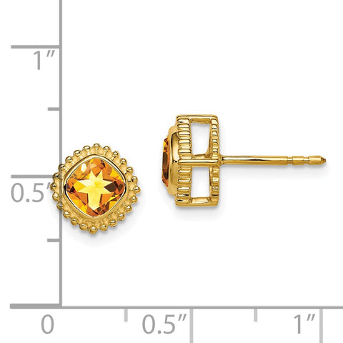 14k Cushion Citrine Earrings-WBC-EM7201-CI-Y