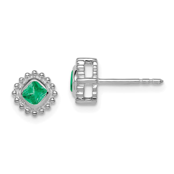 10k White Gold Cushion Emerald Earrings-WBC-EM7201-EM-1W