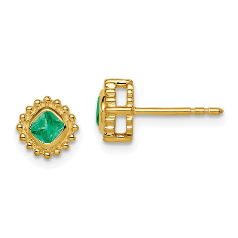 14k Cushion Emerald Earrings-WBC-EM7201-EM-Y