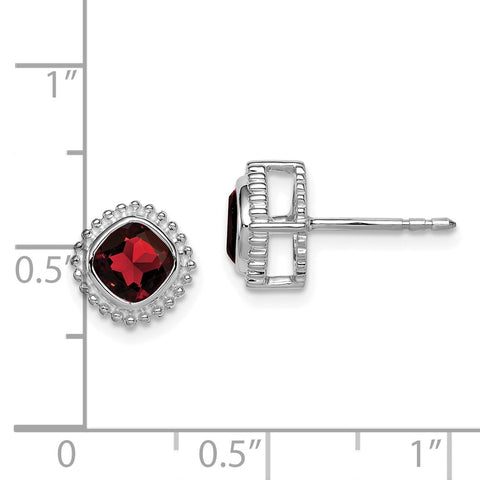 10k White Gold Cushion Garnet Earrings-WBC-EM7201-GA-1W