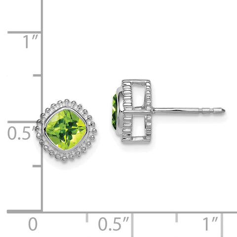 10k White Gold Cushion Peridot Earrings-WBC-EM7201-PE-1W