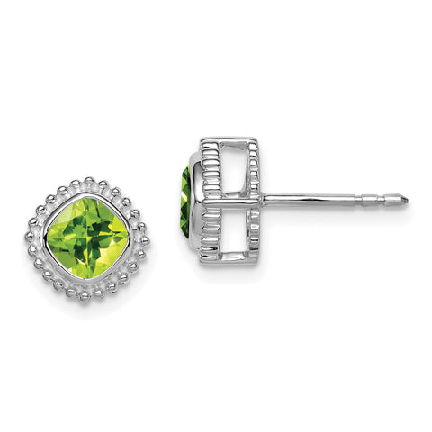 10k White Gold Cushion Peridot Earrings-WBC-EM7201-PE-1W