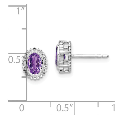 14k White Gold Oval Amethyst Post Earrings-WBC-EM7202-AM-W