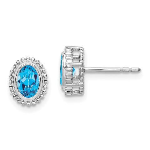 10k White Gold Oval Blue Topaz Post Earrings-WBC-EM7202-BT-1W