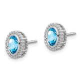 14k White Gold Oval Blue Topaz Post Earrings-WBC-EM7202-BT-W