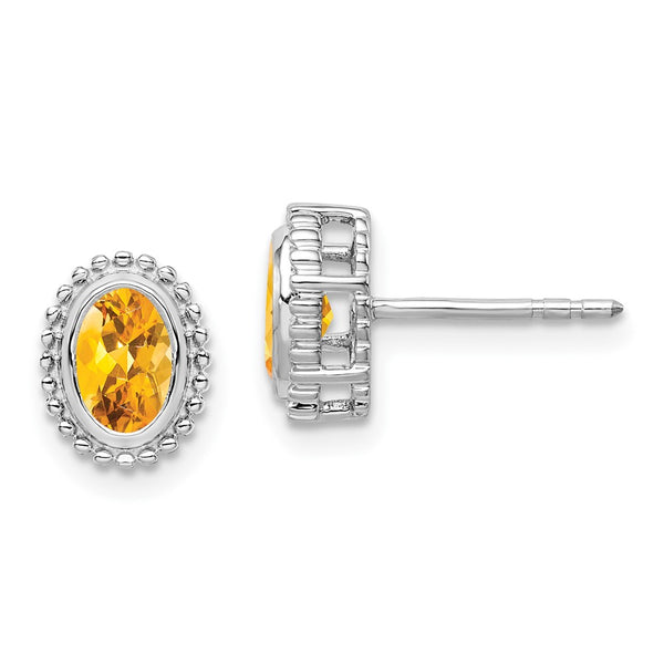 10k White Gold Oval Citrine Post Earrings-WBC-EM7202-CI-1W