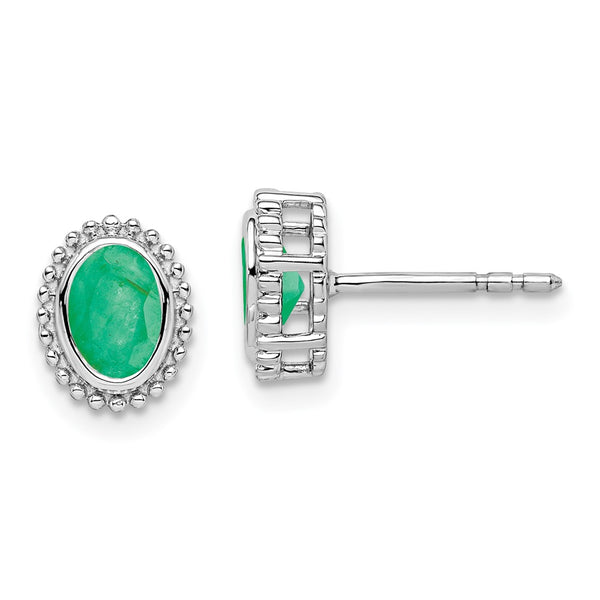 14k White Gold Oval Emerald Post Earrings-WBC-EM7202-EM-W