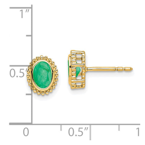 14k Oval Emerald Post Earrings-WBC-EM7202-EM-Y