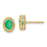 14k Oval Emerald Post Earrings-WBC-EM7202-EM-Y