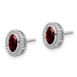 14k White Gold Oval Garnet Post Earrings-WBC-EM7202-GA-W