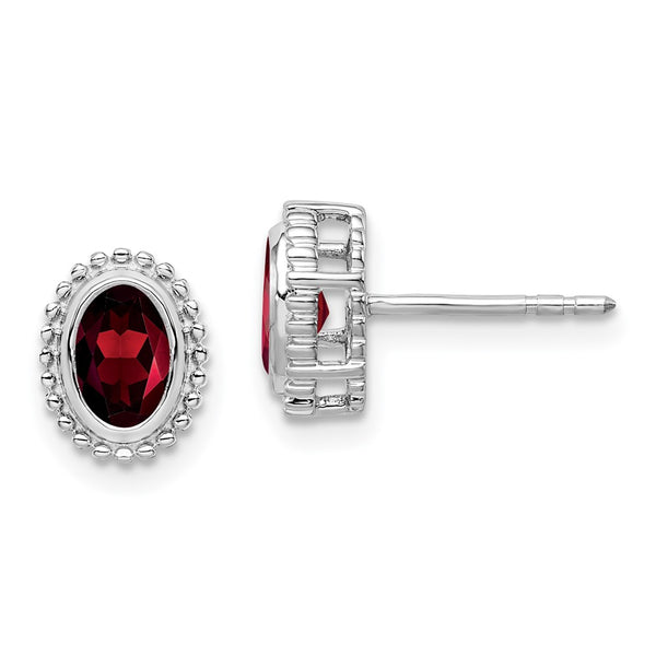 14k White Gold Oval Garnet Post Earrings-WBC-EM7202-GA-W