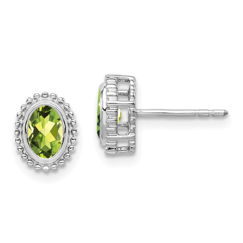 10k White Gold Oval Peridot Post Earrings-WBC-EM7202-PE-1W