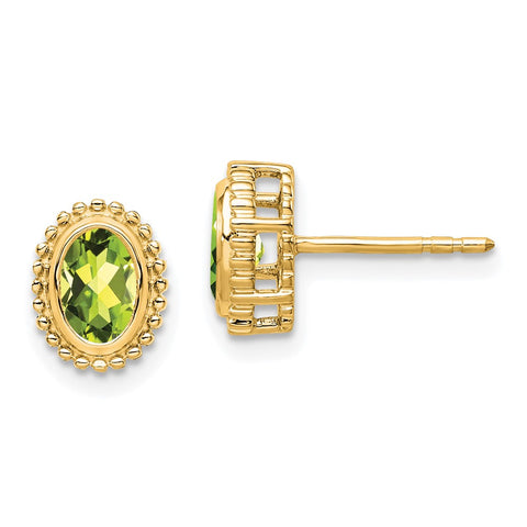 14k Oval Peridot Post Earrings-WBC-EM7202-PE-Y