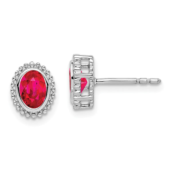 14k White Gold Oval Ruby Post Earrings-WBC-EM7202-RU-W