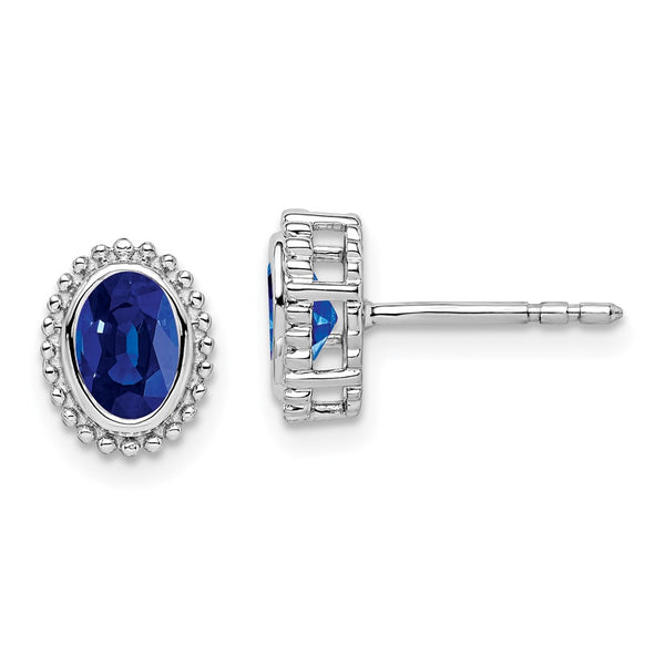 14k White Gold Oval Sapphire Post Earrings-WBC-EM7202-SA-W