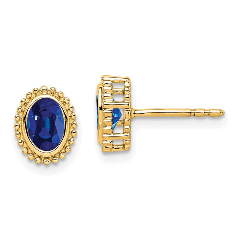 14k Oval Sapphire Post Earrings-WBC-EM7202-SA-Y