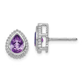 14k White Gold Pear Amethyst Post Earrings-WBC-EM7203-AM-W