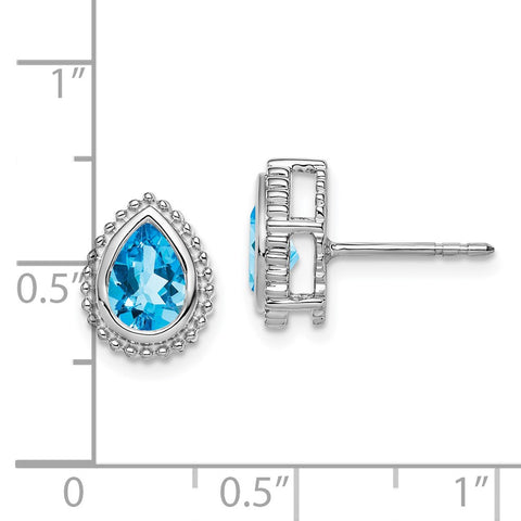 14k White Gold Pear Blue Topaz Post Earrings-WBC-EM7203-BT-W