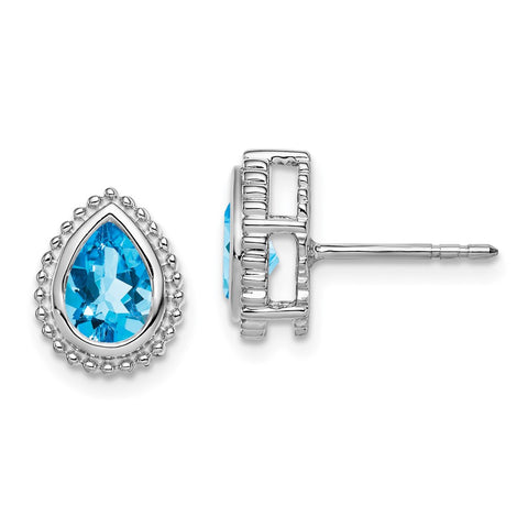 14k White Gold Pear Blue Topaz Post Earrings-WBC-EM7203-BT-W