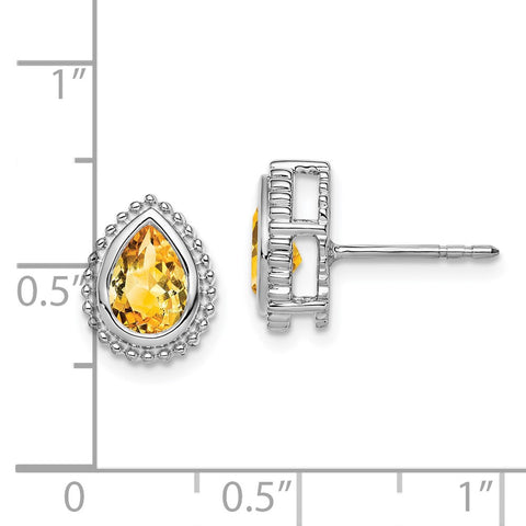 14k White Gold Pear Citrine Post Earrings-WBC-EM7203-CI-W