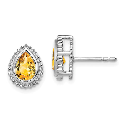 14k White Gold Pear Citrine Post Earrings-WBC-EM7203-CI-W