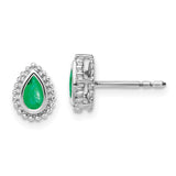 14k White Gold Pear Emerald Post Earrings-WBC-EM7203-EM-W