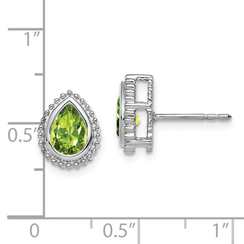 14k White Gold Pear Peridot Post Earrings-WBC-EM7203-PE-W