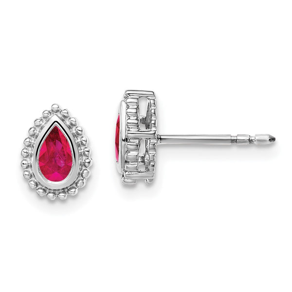 14k White Gold Pear Ruby Post Earrings-WBC-EM7203-RU-W