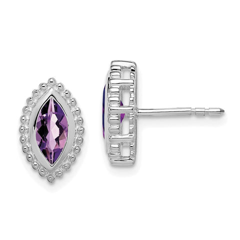 14k White Gold Marquise Amethyst Post Earrings-WBC-EM7204-AM-W