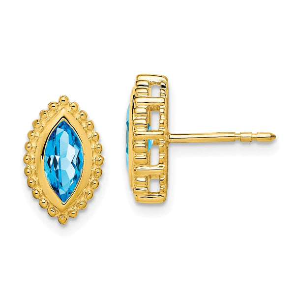 14k Marquise Blue Topaz Post Earrings-WBC-EM7204-BT-Y