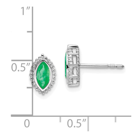 14k White Gold Marquise Emerald Post Earrings-WBC-EM7204-EM-W