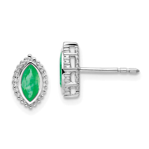 14k White Gold Marquise Emerald Post Earrings-WBC-EM7204-EM-W