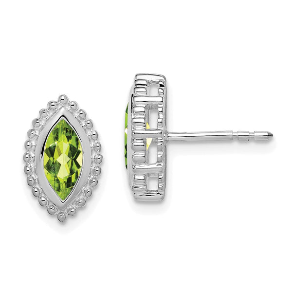 14k White Gold Marquise Peridot Post Earrings-WBC-EM7204-PE-W