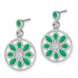 14k White Gold Emerald and Diamond Floral Dangle Earrings-WBC-EM7205-EM-012-WA