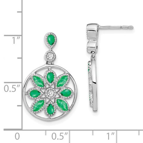 14k White Gold Emerald and Diamond Floral Dangle Earrings-WBC-EM7205-EM-012-WA