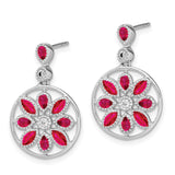 14k White Gold Ruby and Diamond Floral Dangle Earrings-WBC-EM7205-RU-012-WA