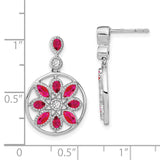 14k White Gold Ruby and Diamond Floral Dangle Earrings-WBC-EM7205-RU-012-WA