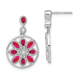 14k White Gold Ruby and Diamond Floral Dangle Earrings-WBC-EM7205-RU-012-WA