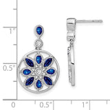 14k White Gold Sapphire and Diamond Floral Dangle Earrings-WBC-EM7205-SA-012-WA