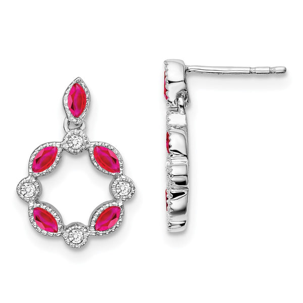 14k White Gold Ruby and Diamond Dangle Earrings-WBC-EM7206-RU-010-WA