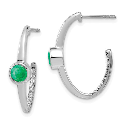 10k White Gold Created Emerald and Diamond J-Hoop Earrings-WBC-EM7213-EM-018-1WA