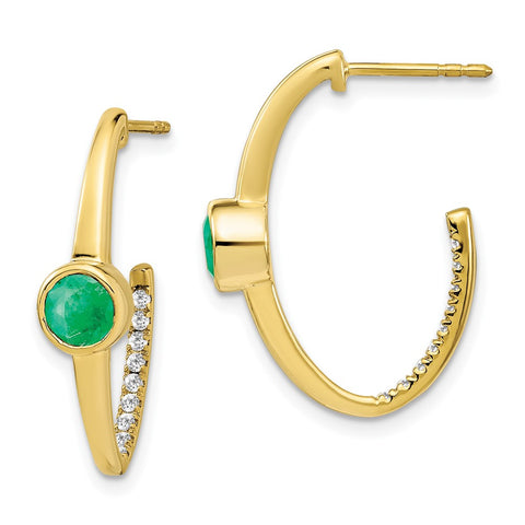 10k Created Emerald and Diamond J-Hoop Earrings-WBC-EM7213-EM-018-1YA