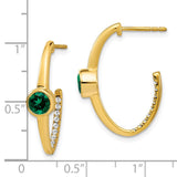 14k Created Emerald and Diamond J-Hoop Earrings-WBC-EM7213-EM-018-YA