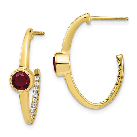 10k Created Ruby and Diamond J-Hoop Earrings-WBC-EM7213-RU-018-1YA