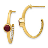 14k Created Ruby and Diamond J-Hoop Earrings-WBC-EM7213-RU-018-YA